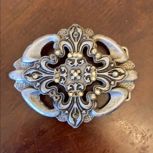 Silver belt buckle, made in USA